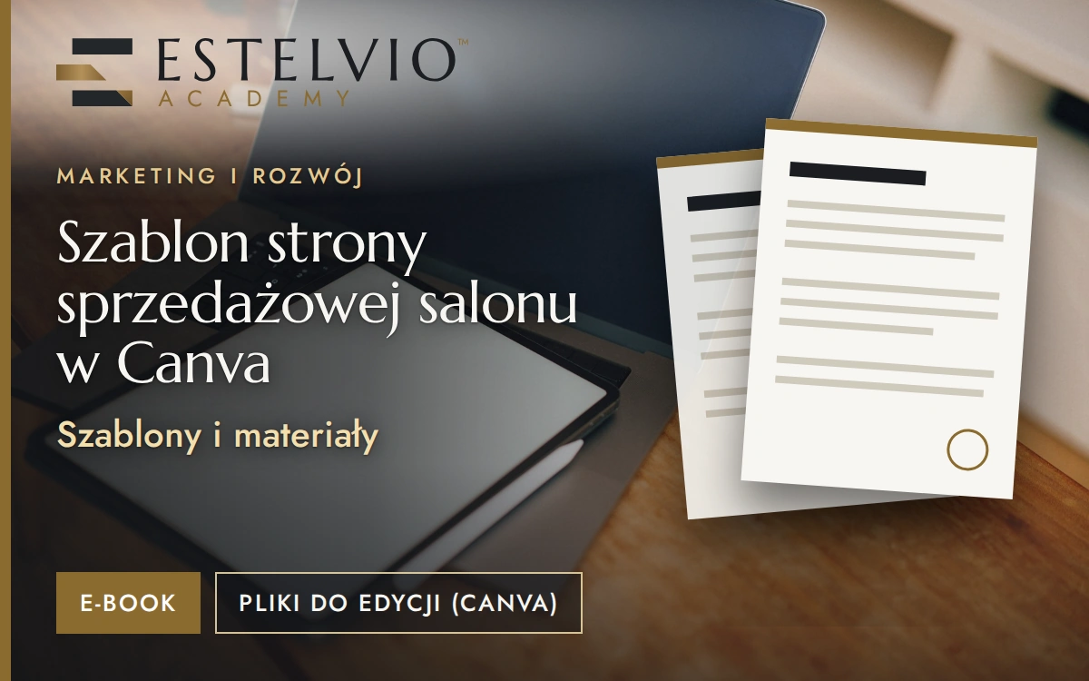 Szablon strony sprzedażowej salonu w Canva